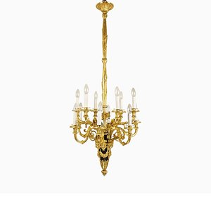 Lámpara de araña estilo Luis XVI de bronce dorado atribuida a Beurdeley Maison