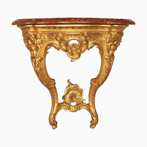 Mesa consola italiana estilo Louis XV de madera dorada