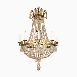 Early-19th Century French Empire Crystal-Cut and Gilt-Bronze Basket Chandelier