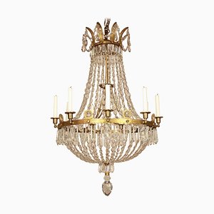 Lámpara de araña francesa Imperio de principios del siglo XIX de cristal tallado y bronce bañado en cesta