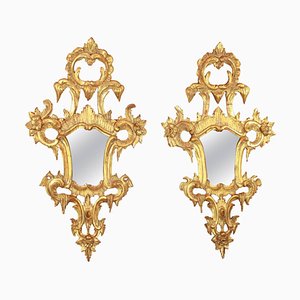 Miroirs Rococo 18ème Siècle en Bois Doré, Italie, Set de 2