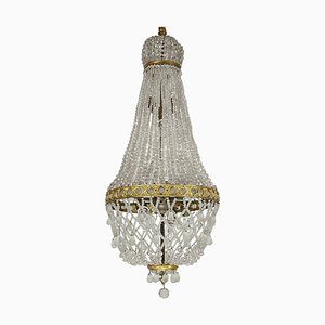 Lámpara de araña francesa estilo Imperio de cristal tallado y bolsa
