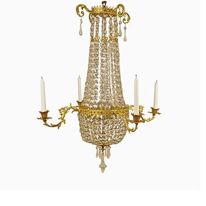 Lámpara de araña Ormolu sueca de cristal tallado, siglo XIX