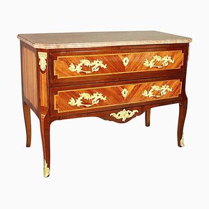 18th Century French Louis XV Transition Marquetry Gilt Bronze Commode
