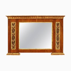 Espejo sobreflectante neoclásico italiano-nogal de madera dorada, principios de siglo XIX