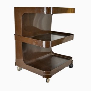 Carrello in plastica marrone con ruote, anni '70