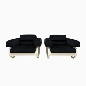 Set of Mid-Century Italian Velvet Lounge Chairs, 1960s
