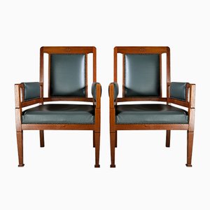 Suite de Fauteuils Art Nouveau Verts et Marrons de H. Pander & Zn.