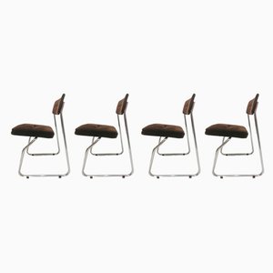 Steelcase Chrome & Brown Cantilever Dining Chairs, 1970s, Set of 4