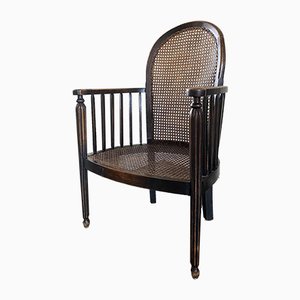 Vintage Art Deco Wood and Rattan Easy Chair, 1920s