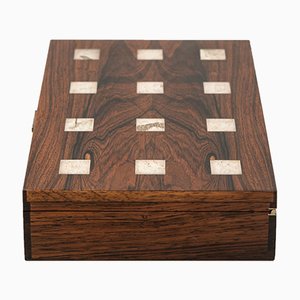 Danish Rosewood and Silver Inlaid Box by Hans Hansen, 1950s