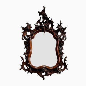 Espejo Rocaille estilo Louis XV antiguo de nogal macizo, década de 1900