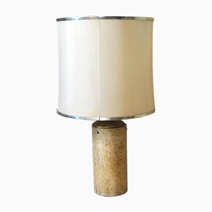 Lampada da tavolo cilindrica in travertino, anni '60