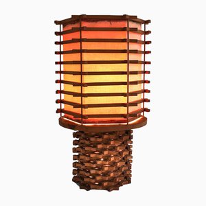 Asian Wood and Linen Table Lamp, 1950s
