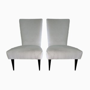 Set de Fauteuils Laqué Noir et Velours Blanc, Italie, 1940s