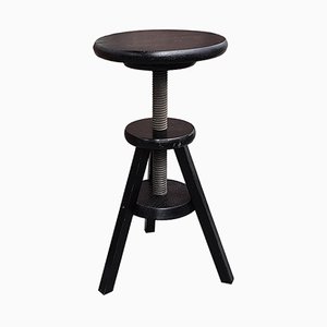 Mid-Century Adjustable Wooden Swivel Stool