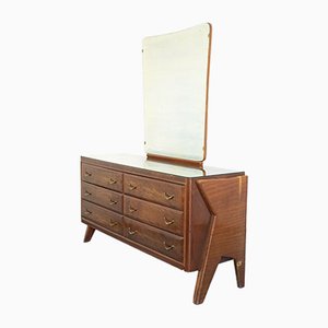 Vintage Wooden Dressing Drawer & Mirror in the Style of Dassi, 1950s