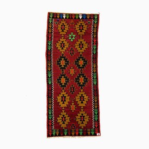 Tappeto Kilim vintage grande in lana rossa, nera e viola, Turchia, anni '50