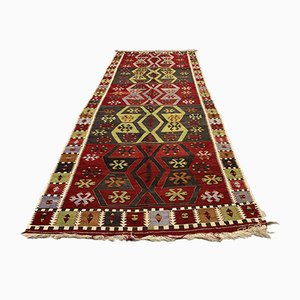 Tappeto Kilim vintage grande in lana rossa, nera e verde, Turchia, anni '50