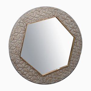 Mid-Century Round Murano Glass and Brass Wall Mirror, 1980s