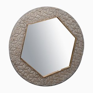 Mid-Century Round Murano Glass and Brass Wall Mirror, 1980s