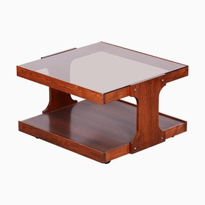 Small Mid-Century Czech Beech and Walnut Table with Glass Top, 1960s