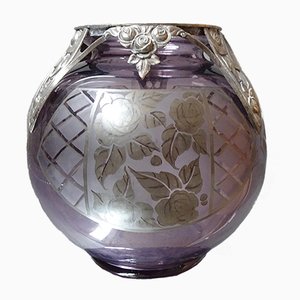 French Amethyst Glass and Silver Vase from D`Argyl, 1930s