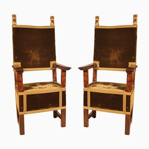 Set of Antique Renaissance Italian Walnut Armchairs, 1600s
