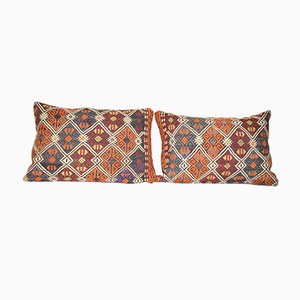 Turkish Lumbar Kilim Cushion Covers, Set of 2