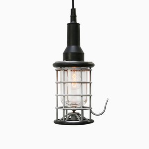 Lampe à Suspension Industrielle Vintage en Caoutchouc Noir et Verre Transparent de Stahl