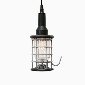 Vintage Industrial Black Rubber and Clear Glass Pendant Lamp from Stahl