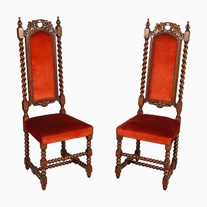 19th Century Italian Hand Carved Walnut Hall Chairs Attributed to Cadorin, Set of 2