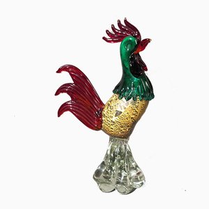 Figura con forma de gallo grande de cristal de Murano, años 50