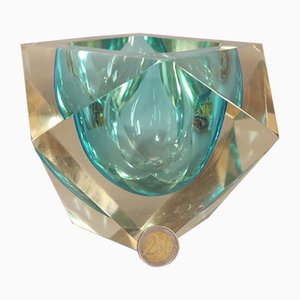 Cuenco Sommerso grande de cristal de Murano facetado de Flavio Poli, años 50