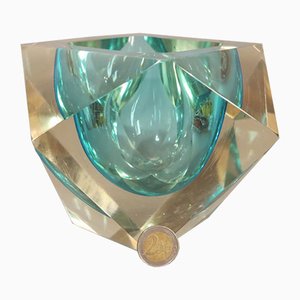 Large Faceted Murano Glass Sommerso Bowl by Flavio Poli, 1950s