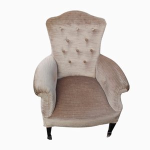 Vintage Mahogany and Neutral Tones Fabric Armchair, 1960s