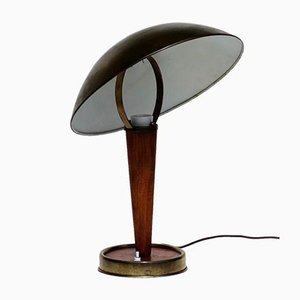 Italienische Mid-Century Tischlampe aus Holz & Messing von Stilnovo, 1950er