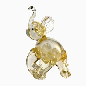 Elefante vintage de cristal de Murano dorado de Ercole Barovier, años 30