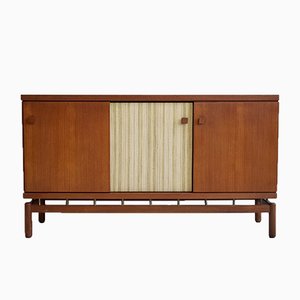 Teak Sideboard mit Bezug aus Stoff und Messing von Ilmari Tapiovaara für La Permanente Mobili Cantù, 1960er