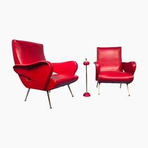Italienische Mid-Century rote Vinyl Sessel im Stil von Nino Zoncada, 1950er, 2er Set