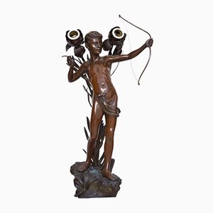 Lámpara de mesa Amor Nouveau antigua de bronce antiguo