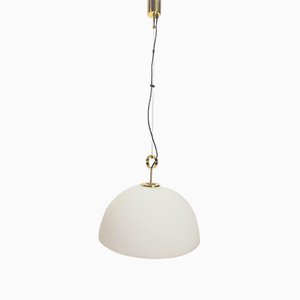 Vintage White, Glass & Brass Dome Lamp from Glashutte Limburg, 1970s