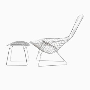 Silla Bird con otomana de H. Bertoia para Knoll International & De Coene, años 50. Juego de 2