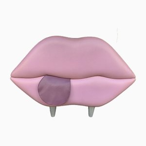 Italian Leather Mouth Pouf Stool, 1990s