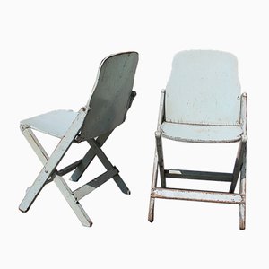 Set of Italian Lacquered Curved Wood Folding Chairs, 1950s
