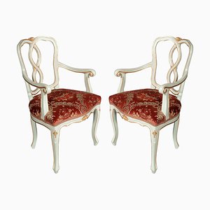 Ensemble de Fauteuils Style Baroque 19ème Siècle Laqués et Dorés, Italie