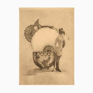 Aguafuerte erótico de estudio desnudo sobre papel japonés de Gerhard Henning