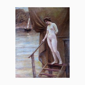 Nude Woman at a Wooden Pier by Christian Valdemar Clausen, 1906