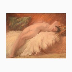 French Art Deco Naked Young Beauty on Lambskin Pastel, 1920s