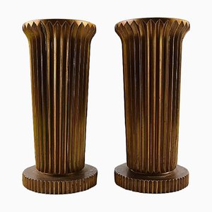 Large Art Deco Tinos Candlesticks in Bronze, Denmark, 1940s, Set of 2